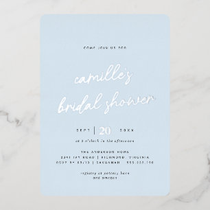 Invitación Con Relieve Metalizado Simple Azul Claro y Plateado Bridal Shower Casual