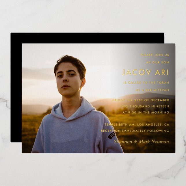 Invitación Con Relieve Metalizado Simple Bar Mitzvah Photo (Anverso/Reverso)
