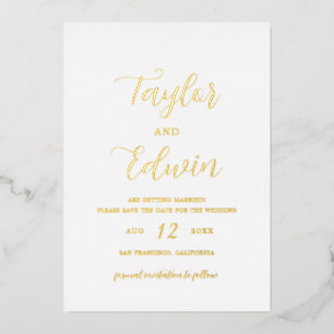 Invitación Con Relieve Metalizado Simple Boda Moderna Salva La Fecha Oro