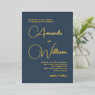 Invitación Con Relieve Metalizado Simple caligrafía moderna guión marina azul