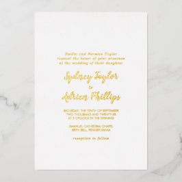 Invitación Con Relieve Metalizado Simple caligrafía oro dorado Boda formal oro
