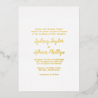 Invitación Con Relieve Metalizado Simple caligrafía oro dorado Boda formal oro