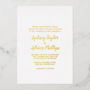 Invitación Con Relieve Metalizado Simple caligrafía oro dorado Boda formal oro