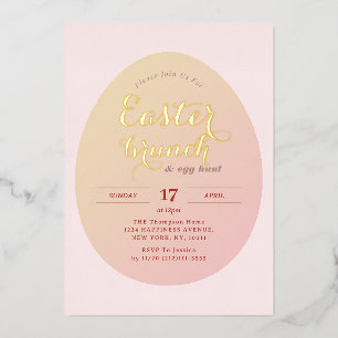 Invitación Con Relieve Metalizado Simple Caza de Huevos de Pascua Brunch Rosa Suave