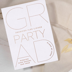 Invitación Con Relieve Metalizado SIMPLE clase de FIESTA GRAD de oro ROSA 2023 Press