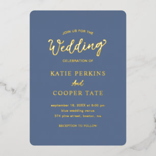 Invitación Con Relieve Metalizado Simple clásica formal Dusty Blue Elegant Wedding