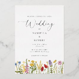 Invitación Con Relieve Metalizado Simple Elegant Floral Wedding