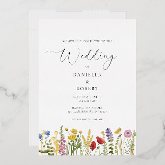 Invitación Con Relieve Metalizado Simple Elegant Floral Wedding