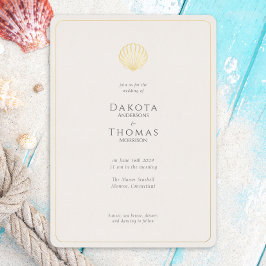 Invitación Con Relieve Metalizado Simple Elegant Gold Seashell Wedding invitation