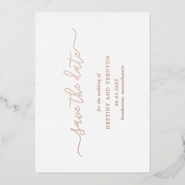 Invitación Con Relieve Metalizado Simple Elegante Boda Salva La Fecha (Anverso)