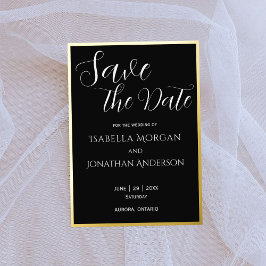 Invitación Con Relieve Metalizado Simple Elegante Clásico Negro Ahorra la Fecha de l