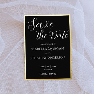 Invitación Con Relieve Metalizado Simple Elegante Clásico Negro Ahorra la Fecha de l