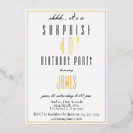 Invitación Con Relieve Metalizado Simple elegante moderno negro y blanco oro plata