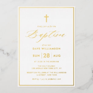 Invitación Con Relieve Metalizado simple elegante oro primera comunión foil