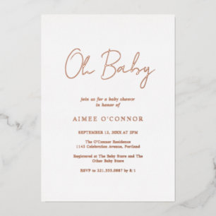 Invitación Con Relieve Metalizado Simple escritura rústica elegante Rose Gold baby s