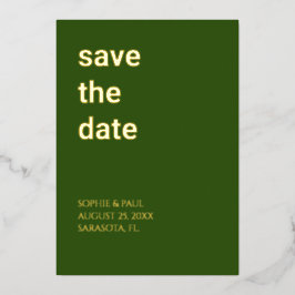 Invitación Con Relieve Metalizado Simple Forest Green Save the Date Relieve metaliza