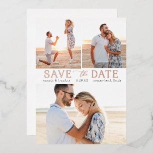Invitación Con Relieve Metalizado Simple Gold Multiple Photo Save the Date Real
