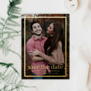 Invitación Con Relieve Metalizado Simple Gold Photo Save the Date