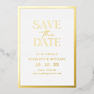 Invitación Con Relieve Metalizado Simple Gold Save The Date