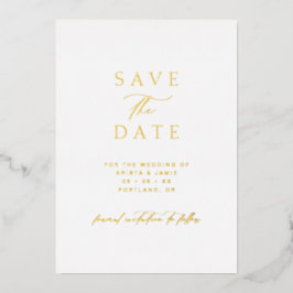 Invitación Con Relieve Metalizado Simple Gold & White Photo Wedding Save the Date