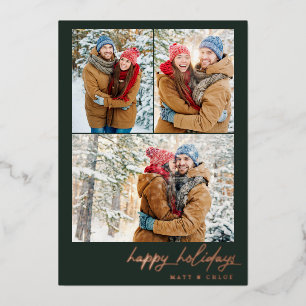 Invitación Con Relieve Metalizado Simple Happy Holidays Navidades Multi-Photo