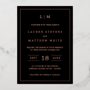Invitación Con Relieve Metalizado Simple matrimonio elegante monograma negro
