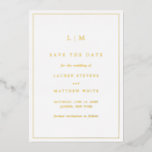 Invitación Con Relieve Metalizado Simple matrimonio monograma elegante salva la fech<br><div class="desc">Simplemente guarde la fecha con un diseño moderno y elegante con su monograma de dos letras en la parte superior y sus detalles bodas rodeados de un borde delgado. Una moda y un diseño de diseño,  ideal para una pareja minimalista.</div>