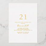 Invitación Con Relieve Metalizado Simple Minimalista 21 cumpleaños Fiesta Gold<br><div class="desc">Esta sencilla y minimalista invitación al Relieve metalizado de oro fiesta de 21 años es perfecta para un evento moderno. El diseño,  sencillo y elegante,  presenta una tipografía de escritura clásica y elegante en Relieve metalizado dorado.</div>