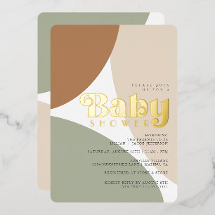 Invitación Con Relieve Metalizado Simple Minimalista Boho Tono Tierra Baby Shower Fo