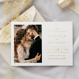 Invitación Con Relieve Metalizado Simple Modern Classy Luxury Photo Save the Date