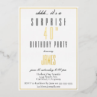 Invitación Con Relieve Metalizado Simple Moderno elegante plata dorada en blanco y n