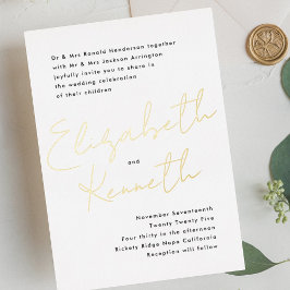 Invitación Con Relieve Metalizado Simple Moderno Oro Nombres Personalizados Boda Neg