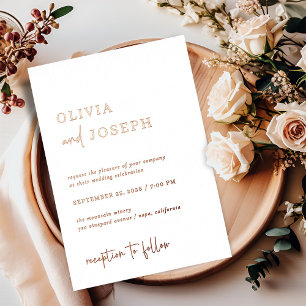 Invitación Con Relieve Metalizado Simple Moderno y Minimalista Boda Oro Rosa