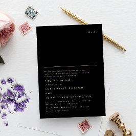 Invitación Con Relieve Metalizado Simple Monograma Elegante de Boda en Texto Dorado