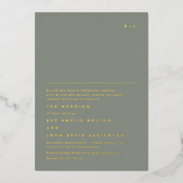 Invitación Con Relieve Metalizado Simple Monograma Elegante Dorado | Hoja Verde