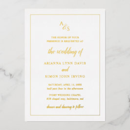 Invitación Con Relieve Metalizado Simple Monograma Elegante Formal Boda