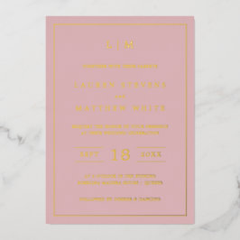 Invitación Con Relieve Metalizado Simple Monograma Rosa Claro Elegante Boda