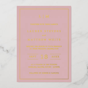 Invitación Con Relieve Metalizado Simple Monograma Rosa Claro Elegante Boda