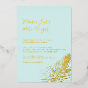 Invitación Con Relieve Metalizado Simple palma dibujada a mano boda tropical playa