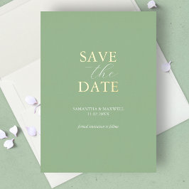 Invitación Con Relieve Metalizado Simple Sage Green Save The Date Boda