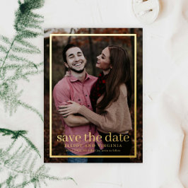 Invitación Con Relieve Metalizado Simple Save the Date de Foto Dorada