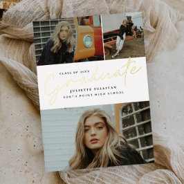 Invitación Con Relieve Metalizado Simple Script 3 Foto Partido de Graduación