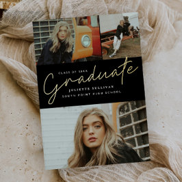 Invitación Con Relieve Metalizado Simple Script 3 Foto Partido de Graduación