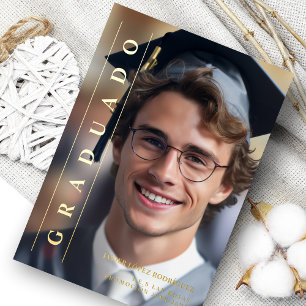 Invitación Con Relieve Metalizado Simple Spanish Grey Photo Graduation Thanks