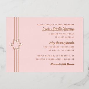 Invitación Con Relieve Metalizado Simple Stripe Bat Mitzvah Estrella de David Rosa D