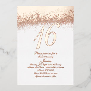 Invitación Con Relieve Metalizado Simple Sweet Sixteen Dorado Prensado Brillo Hoja 