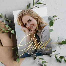 Invitación Con Relieve Metalizado Simple y elegante guión de graduación de una foto
