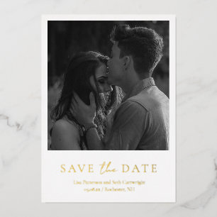 Invitación Con Relieve Metalizado Simple y elegante matrimonio de fotos salva la fec