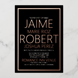 Invitación Con Relieve Metalizado SIMPLE Y MINIMALISTA Rosa Negra de Bodas con Holog