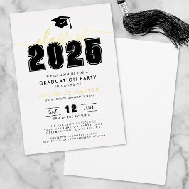 Invitación Con Relieve Metalizado Simple y moderna fiesta de graduación en blanco ne